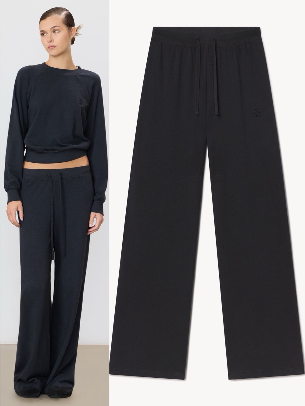 Eterne Drawstring Wide Leg Sweat Pants in Faded Black